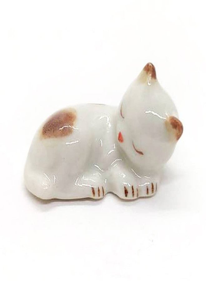 WitnyStore Tiny 1" White Brown Pointed Shorthair Cat Sleeping Curled Figurine - Miniature Hand Made Painted Ceramic Cats Kitten Feline Animal Cute Porcelain Decorative Collectible Figure Décor Gifts - Image 5